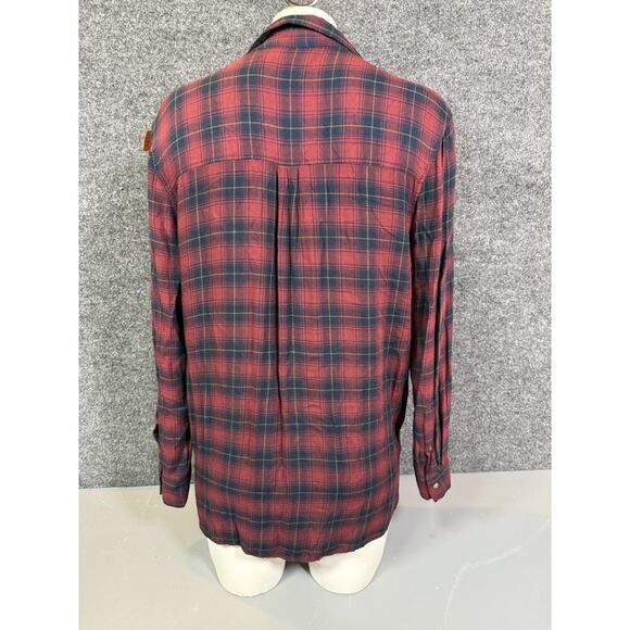Abercrombie & Fitch Shirt Medium Twist Front Hi Low Hem Red Plaid Long Sleeve - Picture 3 of 11